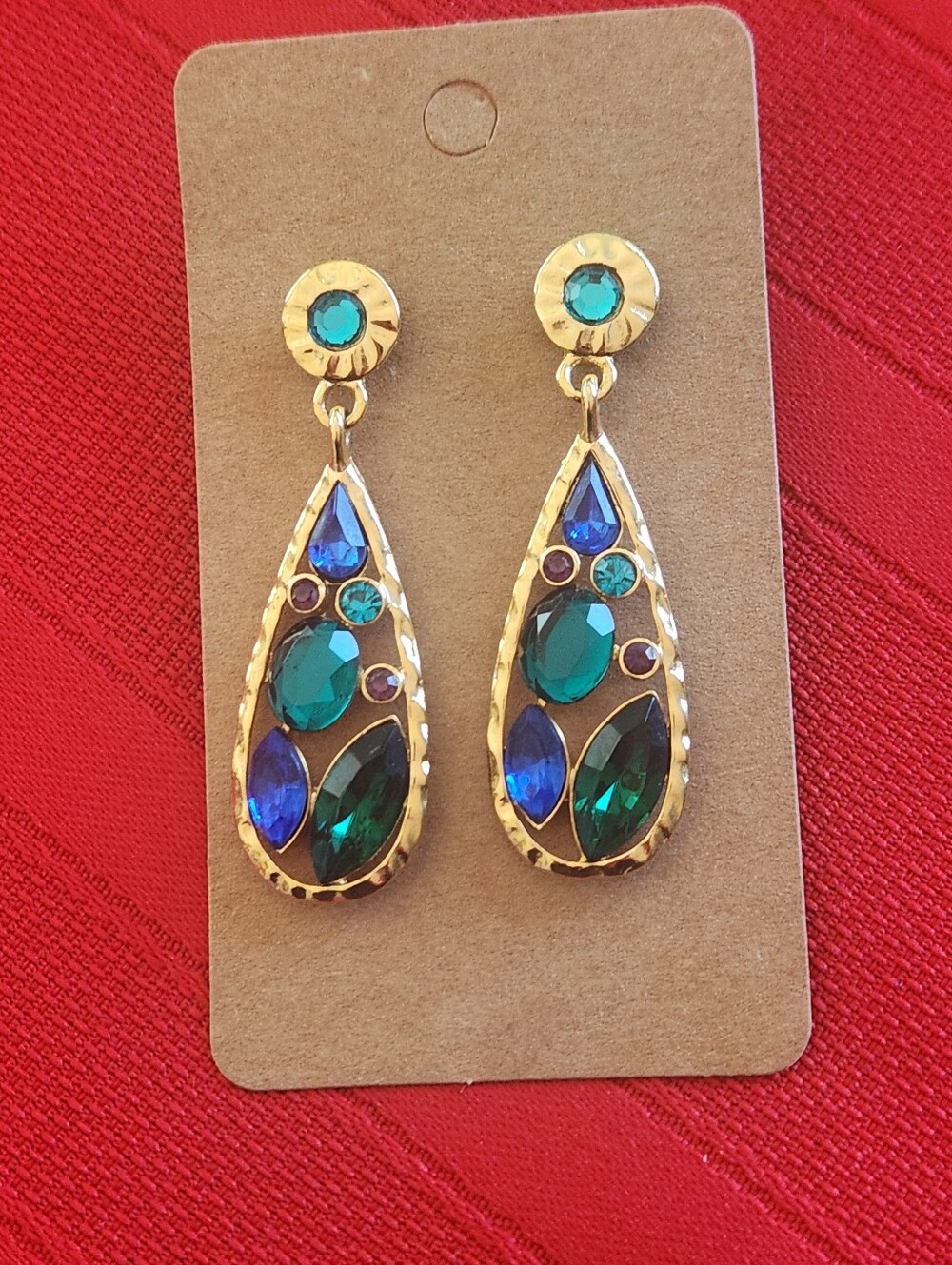 Stunning Vintage Teardrop Dangle Earrings with Blue And Green Stones
